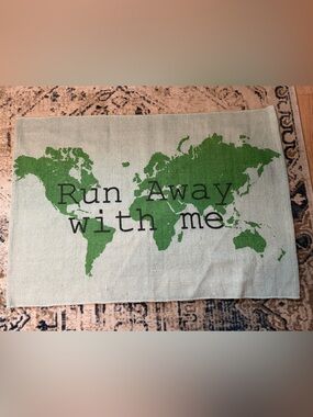 Run Away With Me World Map Accent Rug - Green on Light Blue